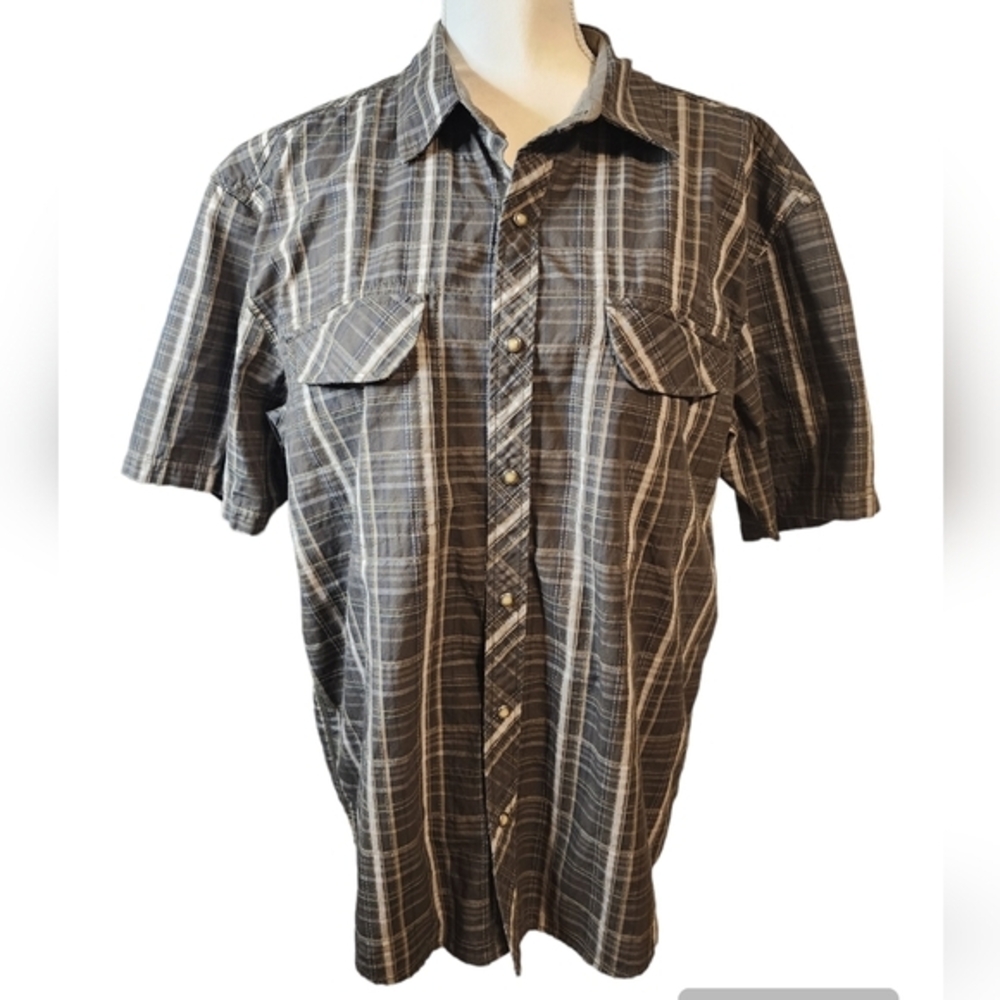 Rei snap button‎ plaid outdoor shirt